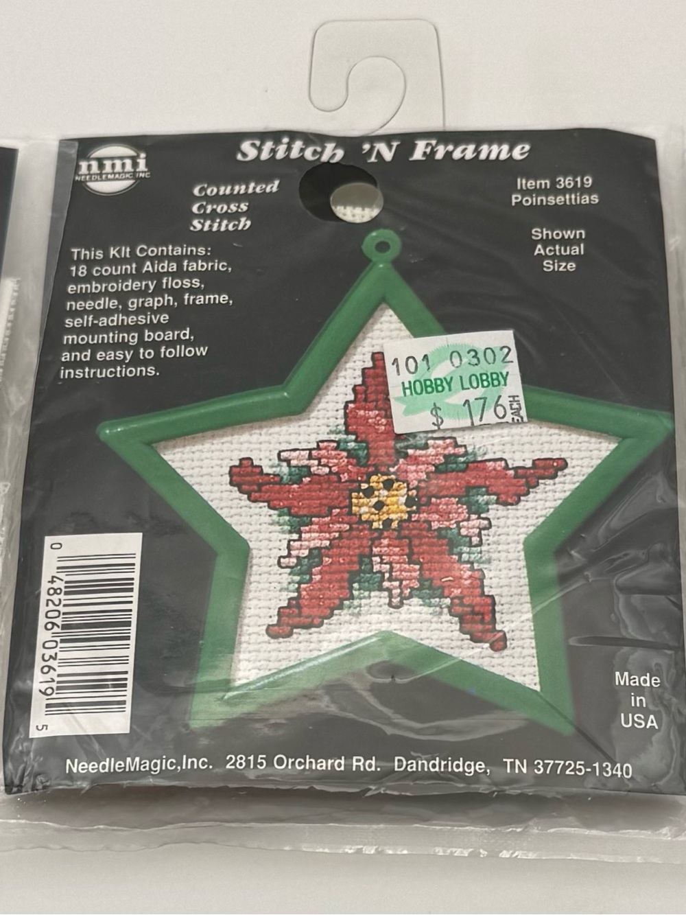 NeedleMagic Stitch 'N Frame Poinsettia Star Cross Stitch Ornament - Lot of 3